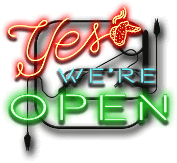 Yes, We're Open sign